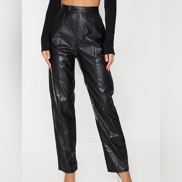 NWOT Black Faux Leather Pintuck Detail Straight Leg Pants - Picture 1 of 4